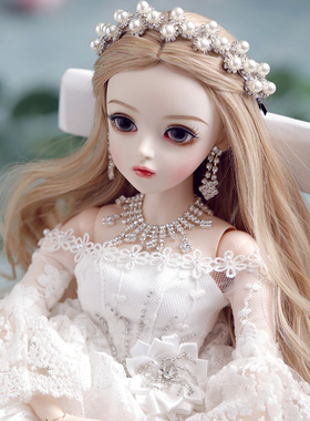 齐地大拖尾新娘婚纱3分换装bjdsd公主娃娃送女孩儿童生日礼物玩具