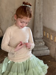 秋季女童百搭半高领打底衫 女童高弹纯色针织打底衫