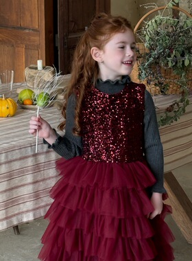 冬韩版女童亮闪闪网纱公主背心裙 女童渐变网纱蓬蓬裙