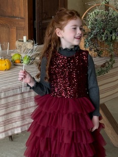 冬韩版 女童渐变网纱蓬蓬裙 女童亮闪闪网纱公主背心裙