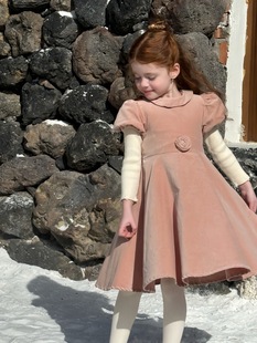 女童全棉天鹅绒泡泡袖 女童翻领娃娃裙 公主裙生日 韩版 冬季