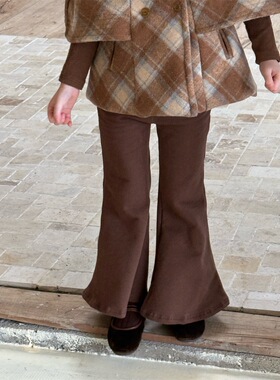 冬季女童加绒 弹力针织卫裤 女童软糯口袋喇叭裤