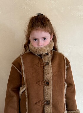 冬季 女童麂皮绒仿皮草外套 女童机车夹克外套半身裙套装