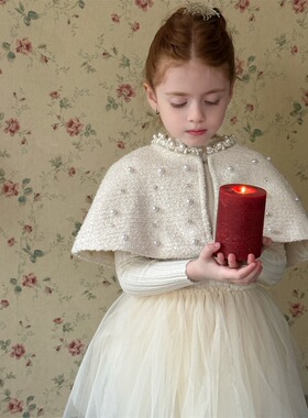 冬 女童高级感钉珠斗篷 毛衣网纱裙两件套 女童生日公主裙