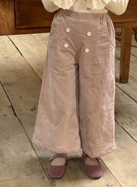 冬季韩版女童加绒灯芯绒直筒休闲裤 女童高腰加厚裤子