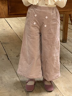 冬季韩版女童加绒灯芯绒直筒休闲裤 女童高腰加厚裤子