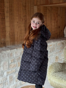冬季新品儿童韩版女童加厚中长款碎花羽绒服外套