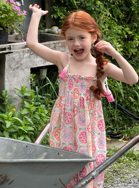 夏季女童 繁花刺绣吊带裙 女童波西米亚名族风度假裙