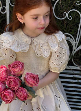 夏季新品女童镂空刺绣连衣裙 女童荷叶领田园复古裙子公主裙