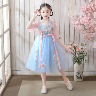 童装女童汉服连衣裙夏款中大童小女孩裙子中国风儿童古装连衣裙宝