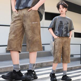 儿童复古七分裤夏季宽松短裤中大童休闲运动裤男童速干冰丝中裤