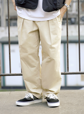REBIRTH宽松休闲裤纯棉春季夏秋裤子日系工装米白色男裤高端长裤