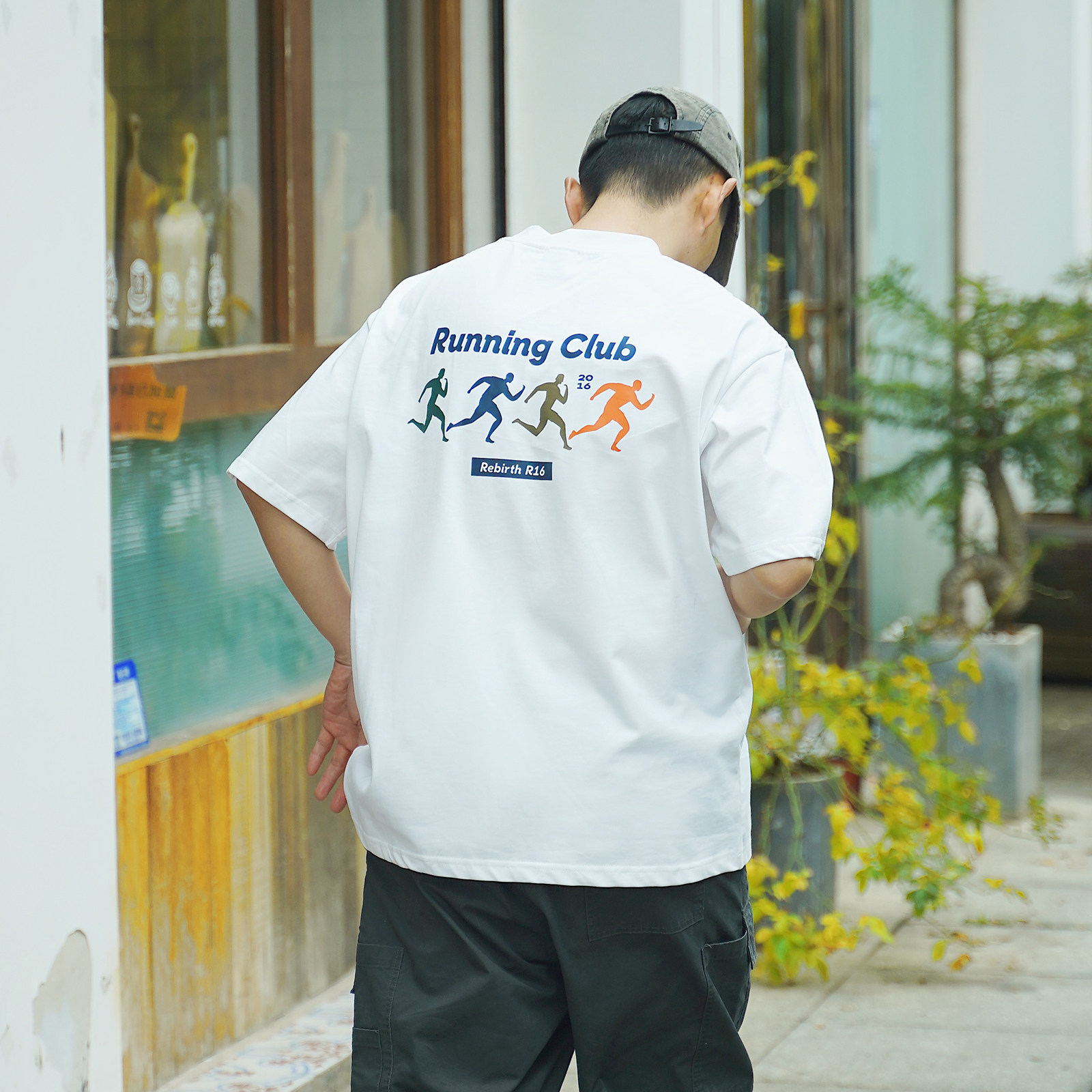 REBIRTH印花T恤奔跑运动员跑步潮牌体恤夏新款上衣短袖男士t血衫