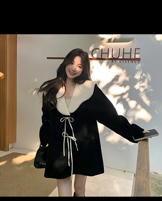 法式仿兔毛羊羔毛外套女2024秋冬赫本风气质中长款加厚毛毛大衣爆