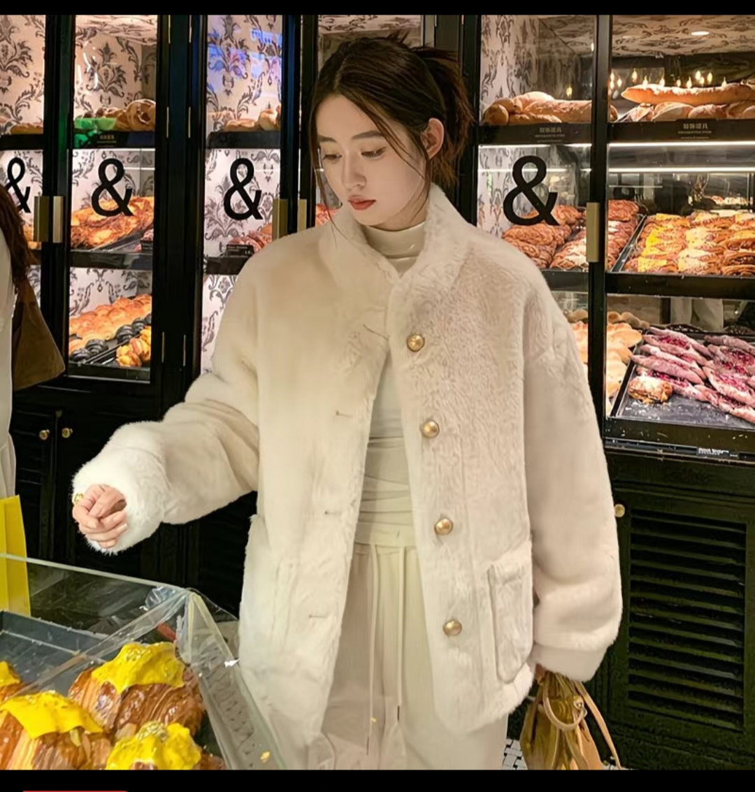 小香风立领仿水貂毛绒环保皮草女冬季2025新款高级感上衣毛毛外套