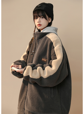 XZ105C-HW92-P100-2023冬装新款配色休闲潮流百搭羊羔毛加棉外套