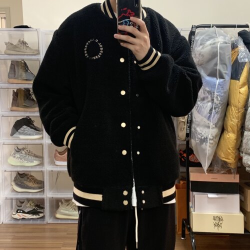 烦恼的Octopusl厚款羊羔绒棒球服