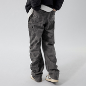 Octopusl美式 迷彩褶皱工装 长裤 烦恼 高街加绒宽松vibe裤 子男秋冬