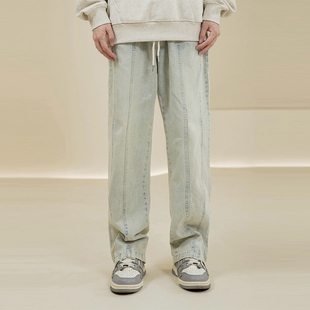 直筒宽松高街长裤 美式 子男 Octopusl潮牌水洗vibe拉链牛仔裤 烦恼