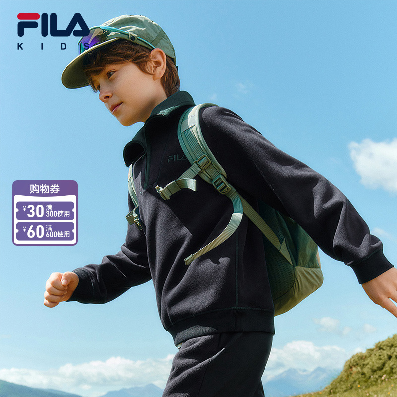 FILA斐乐儿童童装加绒保暖卫衣2025年冬季新款男女童套头翻领上衣