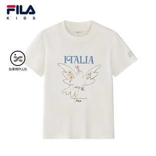 FILA X Picasso联名童装短袖2026年春季新款女中大童全棉套头上衣