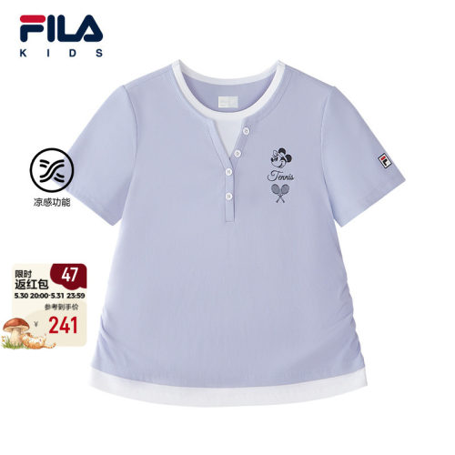 FILA斐乐迪士尼米奇合作系列童装短袖T恤2026年夏季新款女中大童