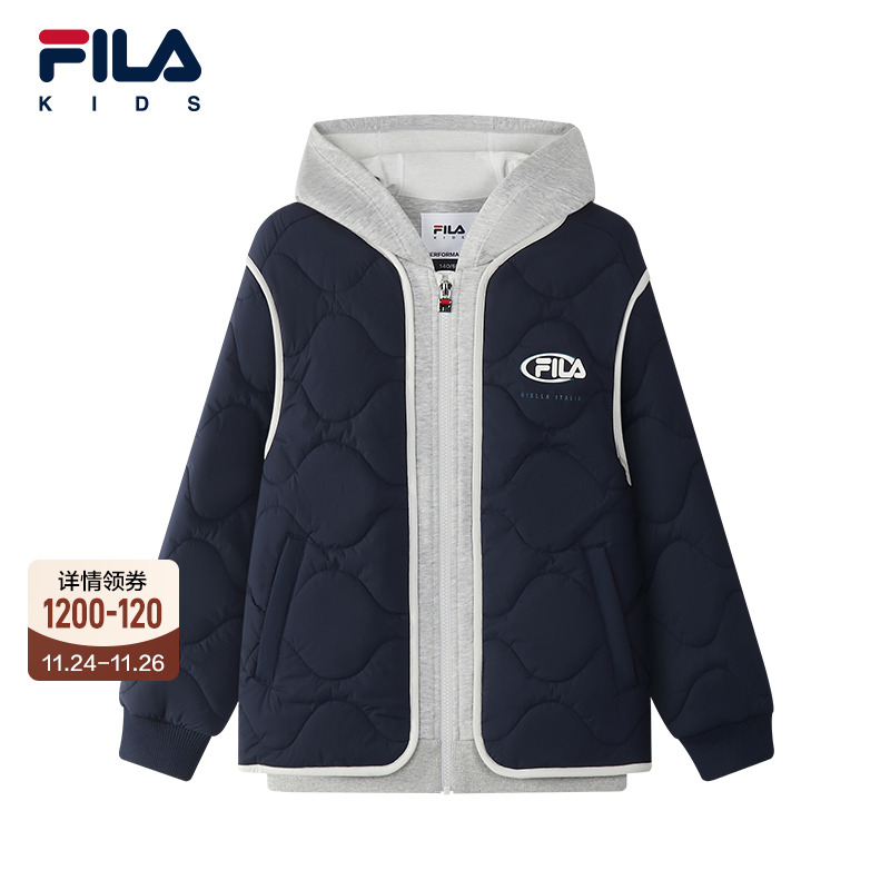 FILA斐乐儿童棉服2025年冬季新款男童外套中大童休闲连帽运动上衣