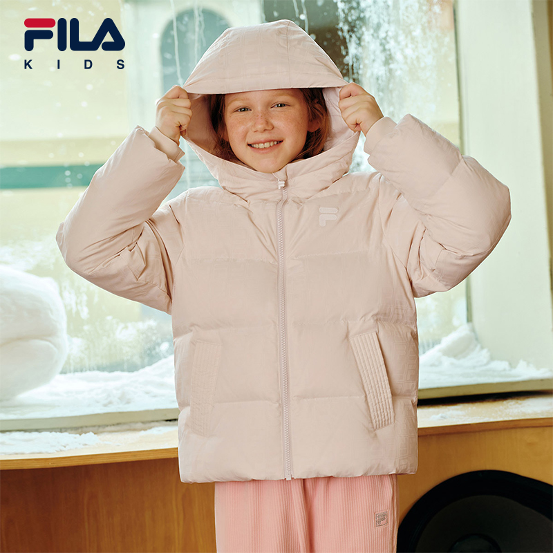 FILA斐乐儿童羽绒服满印2025年冬季新款大小童女童外套保暖面包服