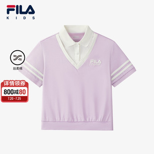 女中大童休闲上衣POLO衫 FILA斐乐儿童童装 新款 短袖 T恤2025年秋季
