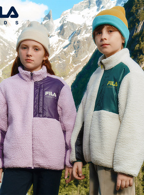 FILA斐乐儿童棉服2025年冬新款男女童双面穿仿羊羔绒外套户外防水