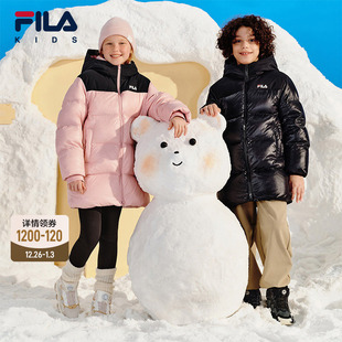 大小童连帽保暖外套 新款 FILA斐乐儿童亮面羽绒服中长款 2025年冬季