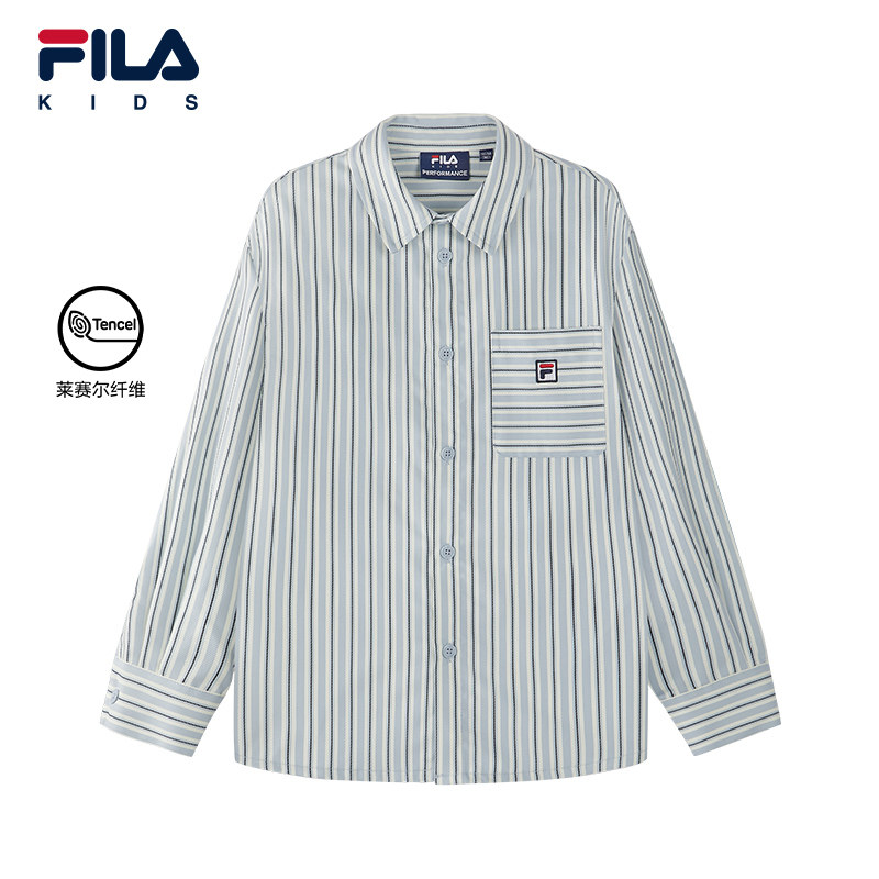 FILA斐乐儿童服装衬衫2026年春季新款男童中大童条纹翻领长袖