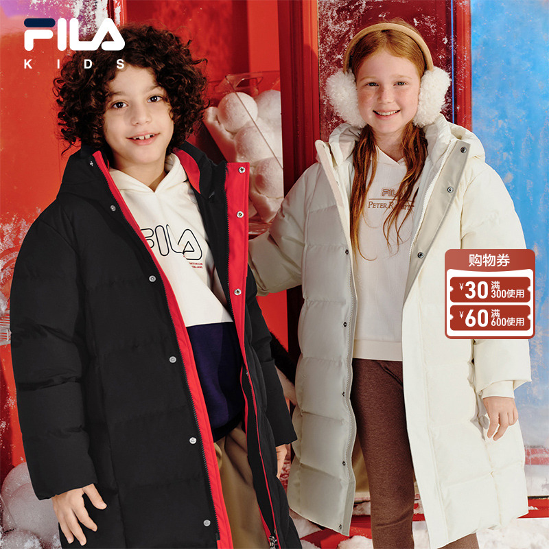 【极寒雪宝】FILA斐乐儿童羽绒服长款2025冬季男女童防水加厚外套