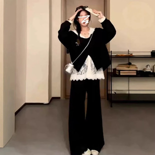 黑色小个子女装早春季2026新款超火三件套休闲韩系感穿搭套装