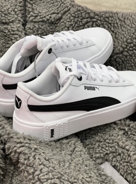 PUMA彪马 Smash Platform 黑白皮质厚底松糕鞋女款低帮板鞋373035