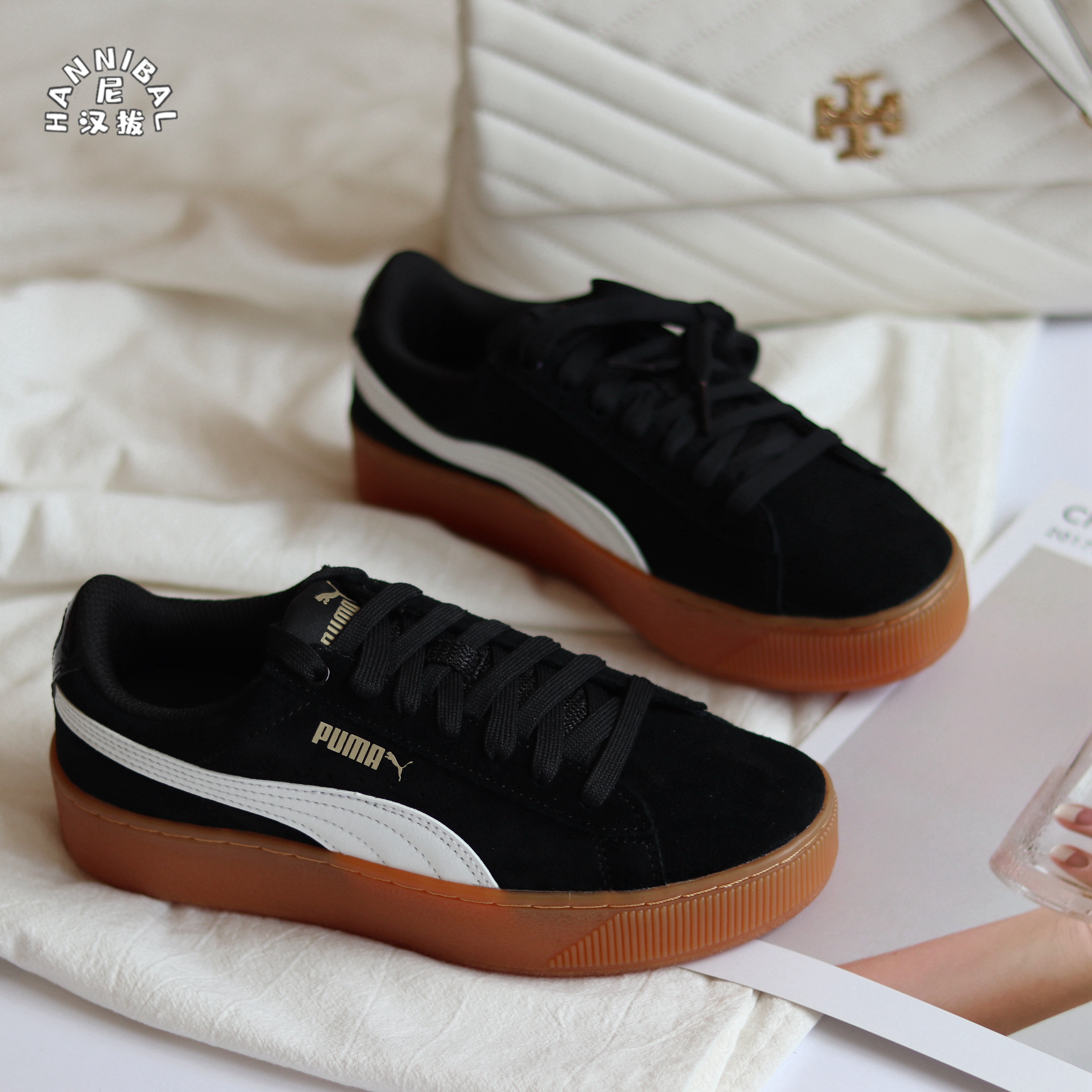 彪马puma vikky platform蕾哈娜黑色黑棕厚底松糕鞋 女板鞋363287