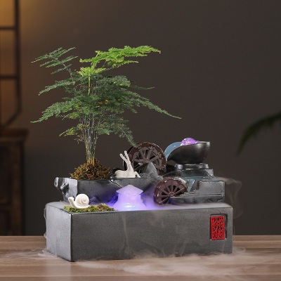 招财流水摆件循环水办公室开业礼物客厅水车茶台装饰玄关桌风水轮