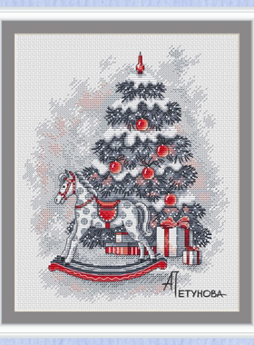 弹弹十字绣 D1475圣诞木马 自配DMC/R线十字绣套件 非印花