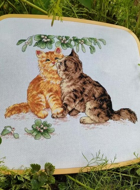 弹弹十字绣 D1489榭寄生树下的猫咪 自配DMC/R线十字绣套件非印花