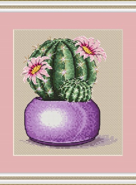 弹弹十字绣 D1410仙人球盆栽 自配DMC/R线十字绣套件 非印花