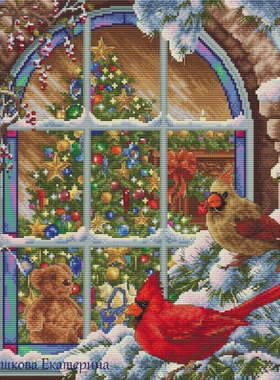 弹弹十字绣 D1179窗边的红腹山雀 自配DMC线/R线十字绣套件非印花