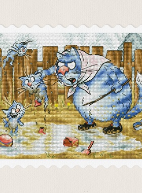 弹弹十字绣 D1363蓝猫猫-教育猫崽子自配DMC/R线十字绣套件非印花