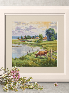 弹弹十字绣 D1000乡野风景-吃草的牛自配DMC线/R线十字绣套件非印