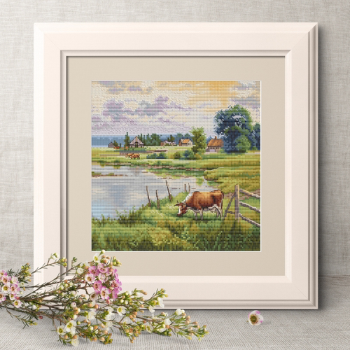 弹弹十字绣 D1000乡野风景-吃草的牛自配DMC线/R线十字绣套件非印