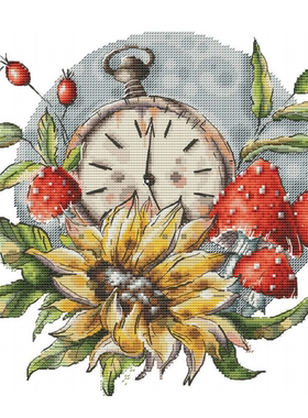 弹弹十字绣 D0606秋季蘑菇和向日葵 自配DMC线/R线十字绣套件 非