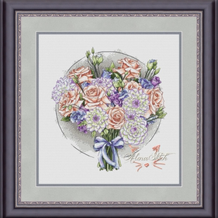 R线十字绣套件非印花 紫色香草自配DMC线 弹弹十字绣 D0671手捧花