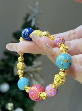 漆艺木球足金手串 24K黄金流光溢彩的质感