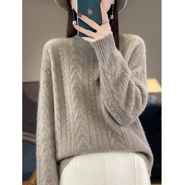 半高领扭花绵羊毛女2025新款秋冬软糯加厚宽松毛衣套头针织打底衫,女装/女士精品,毛针织衫,淘宝优惠券,粉丝福利购,淘宝优惠卷