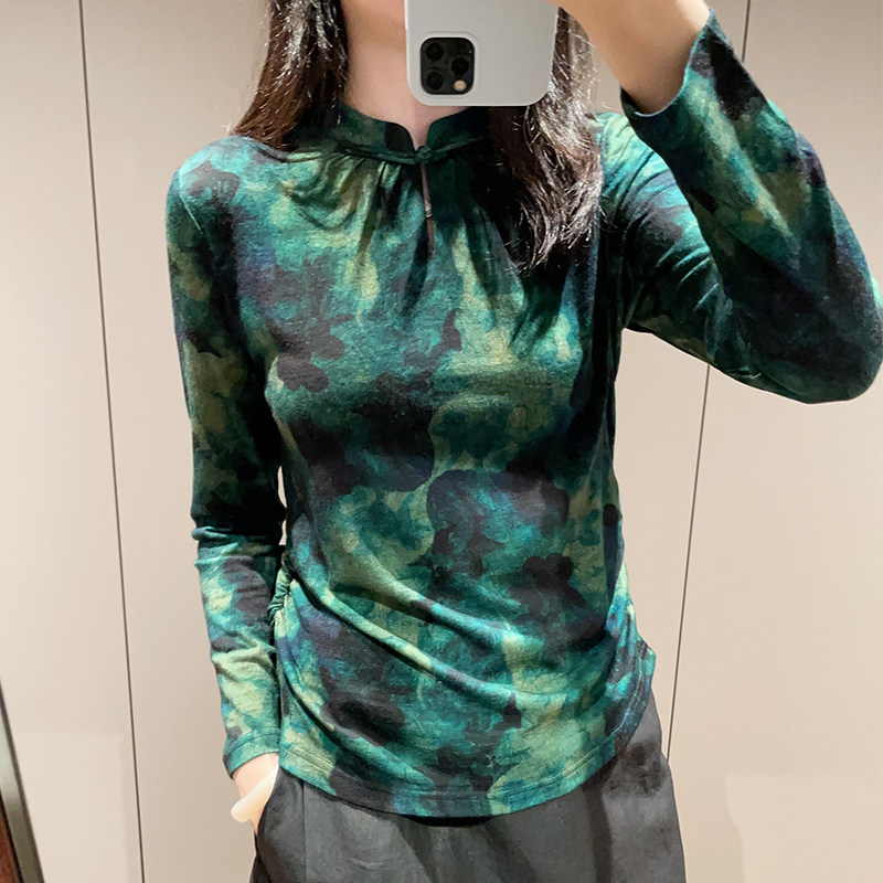 薄款羊毛上衣女立领盘扣国风长袖