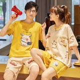 Летняя тонкая хлопковая пижама для влюбленных, милый мультяшный комплект, большой размер